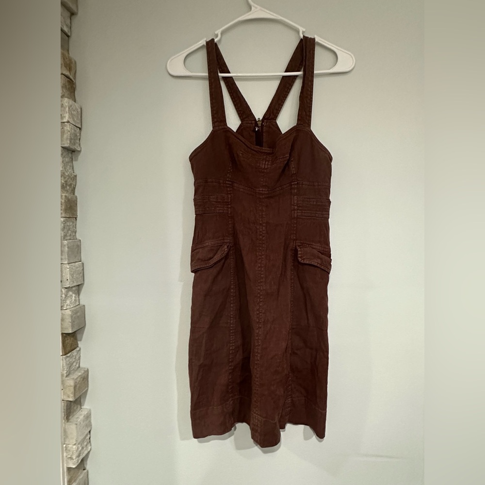 By Anthropologie Brown Linen-Blend Stretch Cargo Mini Dress – Size 2
